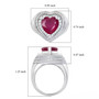 heart ruby (ff) and white zircon halo ring in rhodium over sterling silver shown for size comparison