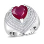 heart ruby (ff) and white zircon halo ring in rhodium over sterling silver