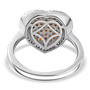 back view of garnet and white zircon heart cluster ring in rhodium over sterling silver