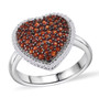 garnet and white zircon heart cluster ring in rhodium over sterling silver