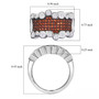garnet and white zircon cluster band ring in rhodium over sterling silver shown for size comparison