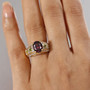 garnet chrome diopside and zircon ring in 18k yellow gold over sterling silver worn on a hand