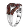 side view of garnet interlocking cluster ring in rhodium over sterling silver