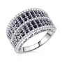 blue sapphire and white zircon cluster band ring in rhodium over sterling silver