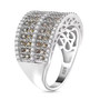 side view of green sapphire and white zircon cluster band ring in rhodium over sterling silver