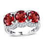 round garnet and white zircon trilogy ring in rhodium over sterling silver