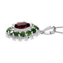 side view of garnet and chrome diopside pendant necklace in rhodium over sterling silver