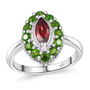 garnet and chrome diopside halo ring in rhodium over sterling silver