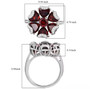 garnet and white zircon cluster ring in rhodium over sterling silver shown for size comparison