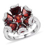 garnet and white zircon cluster ring in rhodium over sterling silver