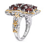 side view of garnet and white zircon ring in 18k yellow gold and rhodium over sterling silver
