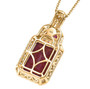 back view of ruby (ff) and white zircon pendant necklace in 18k yellow gold over sterling silver