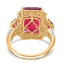 back view of ruby (ff) and white zircon ring in 18k yellow gold over sterling silver