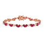 ruby and white zircon heart bracelet in 18k rose gold over sterling silver