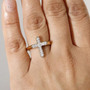 lab diamond cross ring in 18k yellow gold over sterling silver worn on a hand