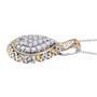 side view of lab diamond cluster pendant necklace in 18k yellow gold and rhodium over sterling silver