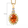 spessartine garnet yellow and white diamond halo pendant necklace in solid 14k yellow gold shown for size comparison