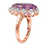 side view of pear amethyst and white zircon ring in 18k rose gold over sterling silver