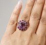 rose de france amethyst multi gemstone ring in 18k rose gold over sterling silver worn on a hand