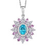 blue apatite moissanite and pink sapphire pendant necklace in rhodium over sterling silver