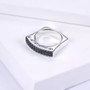close up of black spinel euro ring in rhodium over sterling silver