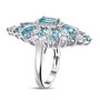 side view of blue apatite and white zircon elongated statement ring in rhodium over sterling silver