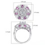 moissanite pink sapphire and pink sapphire ring in rhodium over sterling silver shown for size comparison