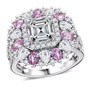 moissanite pink sapphire and pink sapphire ring in rhodium over sterling silver
