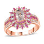 morganite pink sapphire and diamond ring in 18k rose gold over sterling silver