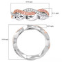 pink and white moissanite infinity band ring in 18k rose gold and rhodium over sterling silver shown for size comparison