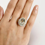 prasiolite multi tourmaline and zircon halo ring in 18k yellow gold over sterling silver worn on a hand