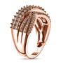 side view of champagne diamond crossover band ring in 18k rose gold over sterling silver