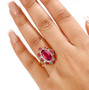 ruby (ff) sapphire and zircon ring in 18k yellow gold over sterling silver worn on a hand