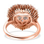 full view of morganite padparadscha sapphire and diamond heart halo ring in solid 14k rose gold