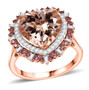 morganite padparadscha sapphire and diamond heart halo ring in solid 14k rose gold