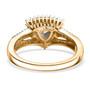 full view of turkizite champagne and white diamond trillion halo ring in solid 14k yellow gold