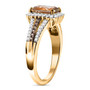 side view of turkizite champagne and white diamond emerald halo ring in solid 14k yellow gold