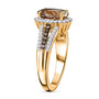 side view of turkizite champagne and white diamond oval halo ring in solid 14k yellow gold