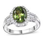 green apatite and diamond halo ring in solid 10k white gold