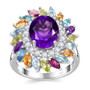 amethyst multi gemstone halo ring in rhodium over sterling silver