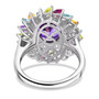 back view of amethyst multi gemstone halo ring in rhodium over sterling silver