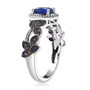 side view of blue spinel and blue sapphire jewelry set in black and white rhodium over sterling silver