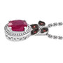 side view of ruby (ff) and sapphire jewelry set in black and white rhodium over sterling silver
