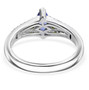 back view of tanzanite chrome diopside and moissanite three stone ring in rhodium over sterling silver