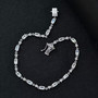 rainbow moonstone and moissanite star tennis bracelet in rhodium over sterling silver shown in a lifestyle photo