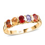 multi color sapphire five stone band ring in 18k yellow gold over sterling silver
