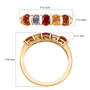 multi color sapphire five stone band ring in 18k yellow gold over sterling silver shown for size comparison