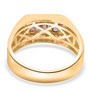 back view of gents sapphire and moissanite ring in 18k yellow gold over sterling silver