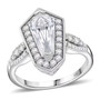 moissanite shield cut halo ring in rhodium over sterling silver