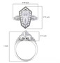 moissanite shield cut halo ring in rhodium over sterling silver shown for size comparison